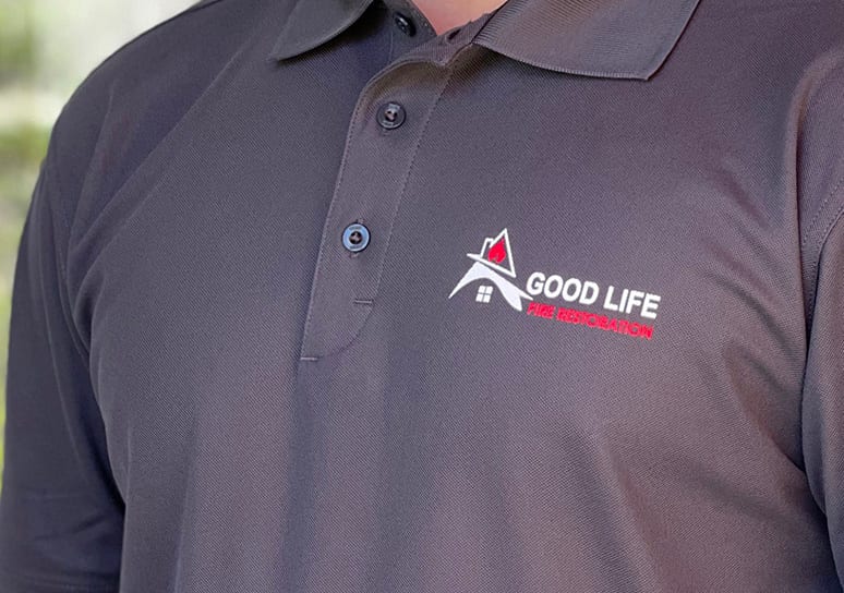 Embroidered Good Life Fire Restoration polo by Art Printing Vehicle Wraps, Sacramento