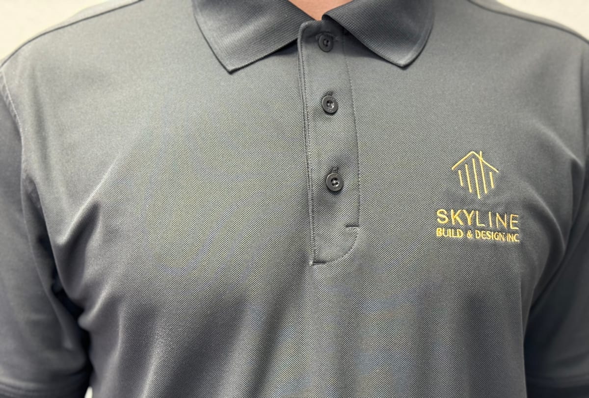 Embroidered Skyline Build & Design polo by Art Printing Vehicle Wraps, Sacramento