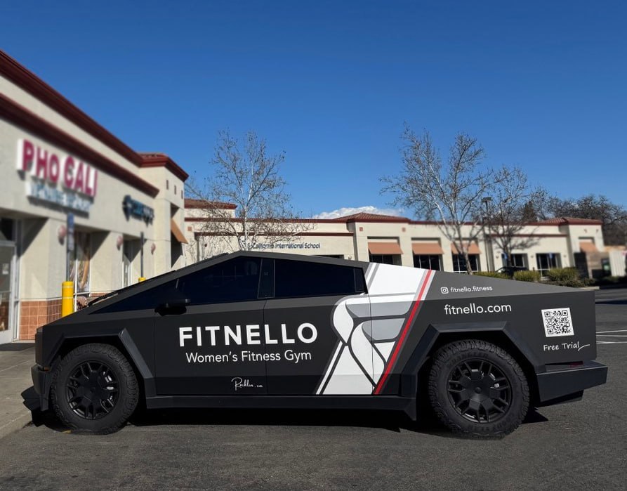 Fitnello Women's Fitness Gym Tesla Cybertruck commercial wrap by Art Printing Vehicle Wraps, Sacramento