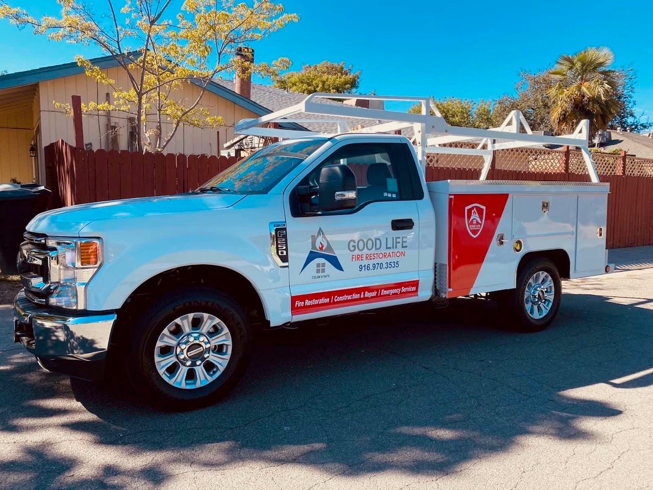 Good Life Fire Restoration service truck wrap by Art Printing Vehicle Wraps, Sacramento